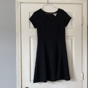 Cato solid black midi v neck A line short sleeve zip up 1950s little black dress